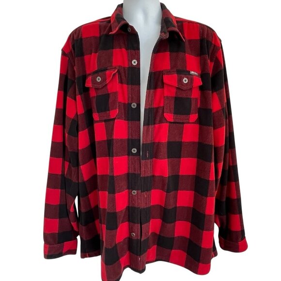 Eddie Bauer Mens TXL Red Buffalo Plaid Flannel Fleece Shirt Outdoor Lumberjack - Picture 5 of 16